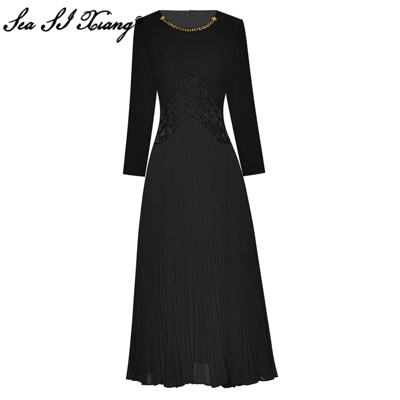 Seasixiang Fashion Designer Autumn Dress Women O-Neck Long Sleeve Beading Patchwork Elegant Party Dresses
Seasixiang Fashion Designer Autumn Dress Women O-Neck Long Sleeve Beading Patchwork Elegant Party Dresses