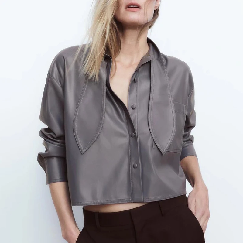 ZA Spring Autumn Women PU Solid Blouse 2021 Bow Collar Loose Casual Long Sleeve Shirt Single Breasted Office Lady Soft Top
ZA Spring Autumn Women PU Solid Blouse 2021 Bow Collar Loose Casual Long Sleeve Shirt Single Breasted Office Lady Soft Top