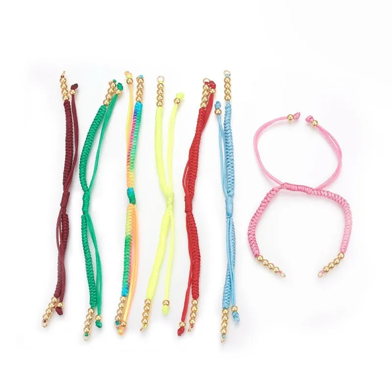 10 шт Разноцветные нейлоновые плетеные браслеты из бисера с латунными бусинами