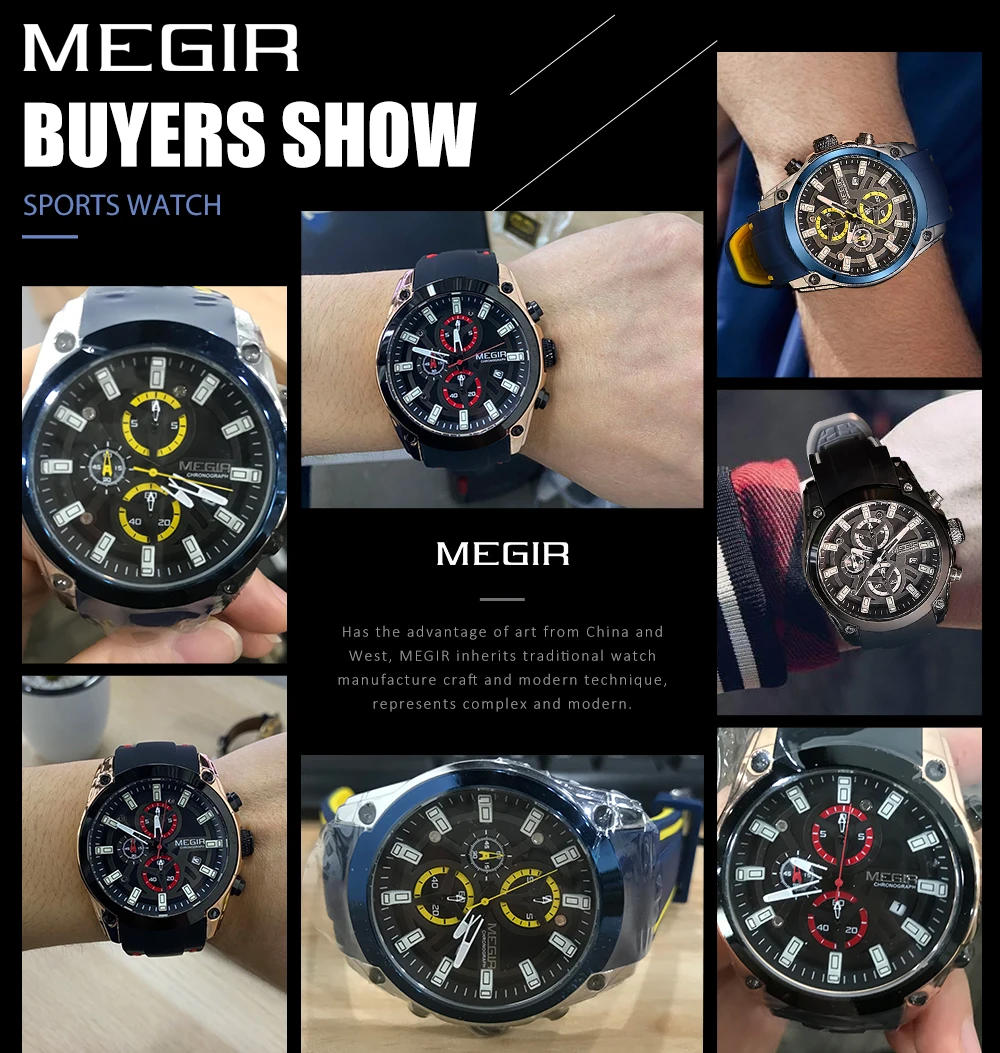 Мужские наручные часы MEGIR модные с хронографом в стиле милитари спортивные