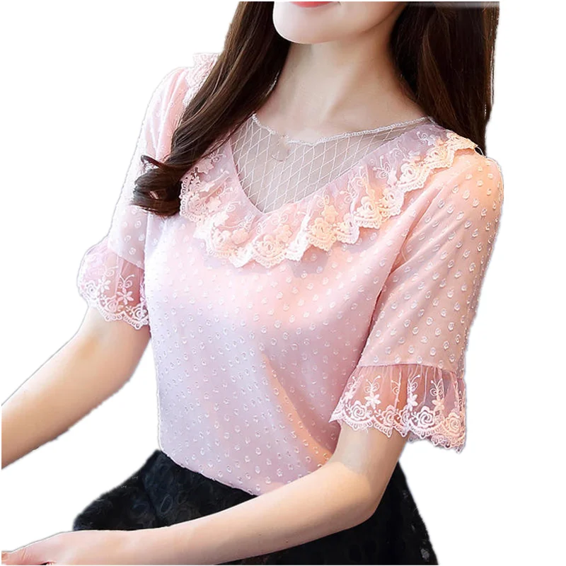 Chiffon Blouse Women Clothes Casual V-Neck White Lace Shirts Roupas Femininas Streetwear Pink Ladies Tops Blusas Mujer XXL Q3584 
Chiffon Blouse Women Clothes Casual V-Neck White Lace Shirts Roupas Femininas Streetwear Pink Ladies Tops Blusas Mujer XXL Q3584
