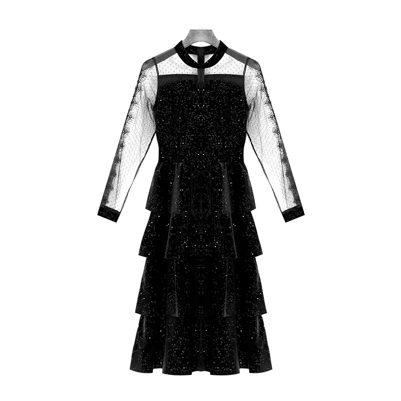 Fashion Net Red Women's Dresses 2020 Autumn and Winter New Sexy Mesh Velvet Slim Temperament Mid-length Cake Skirt Dresses
Fashion Net Red Women's Dresses 2020 Autumn and Winter New Sexy Mesh Velvet Slim Temperament Mid-length Cake Skirt Dresses