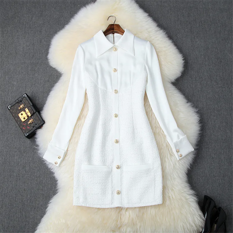 2019 New Autumn Winter Runway Dress Women Elegant Designer Turn Down Collar Full Sleeve White Tweed Woolen Party Dresses Vestido
2019 New Autumn Winter Runway Dress Women Elegant Designer Turn Down Collar Full Sleeve White Tweed Woolen Party Dresses Vestido