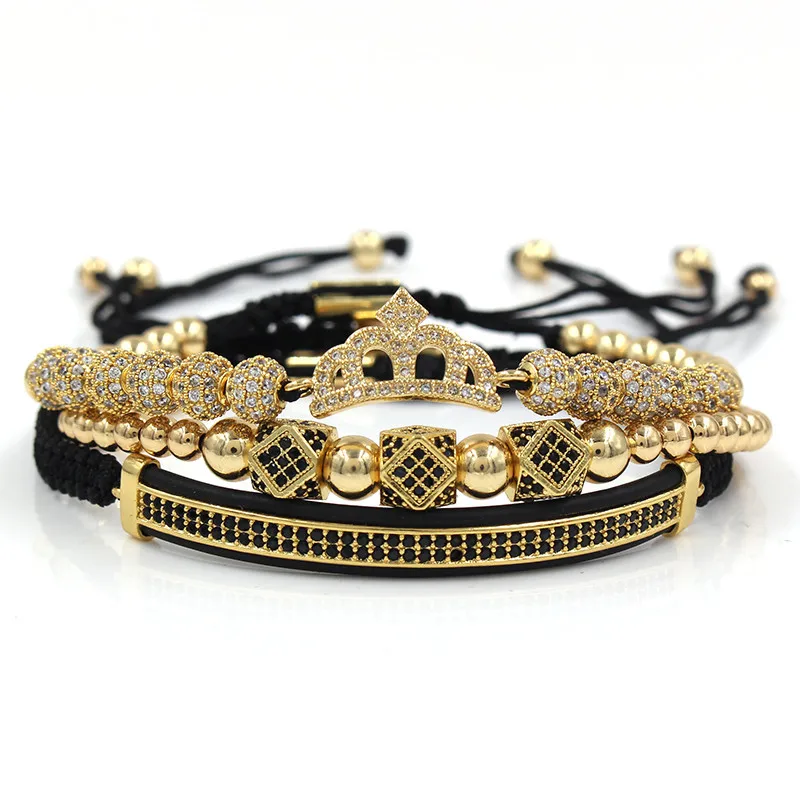 Hot 3Pcs/Set of Luxury Jewelry Men's Hip Hop Gold Crown Bracelet Cubic Micropavé CZ Charm Woven Pulseira Armband
Hot 3Pcs/Set of Luxury Jewelry Men's Hip Hop Gold Crown Bracelet Cubic Micropavé CZ Charm Woven Pulseira Armband
