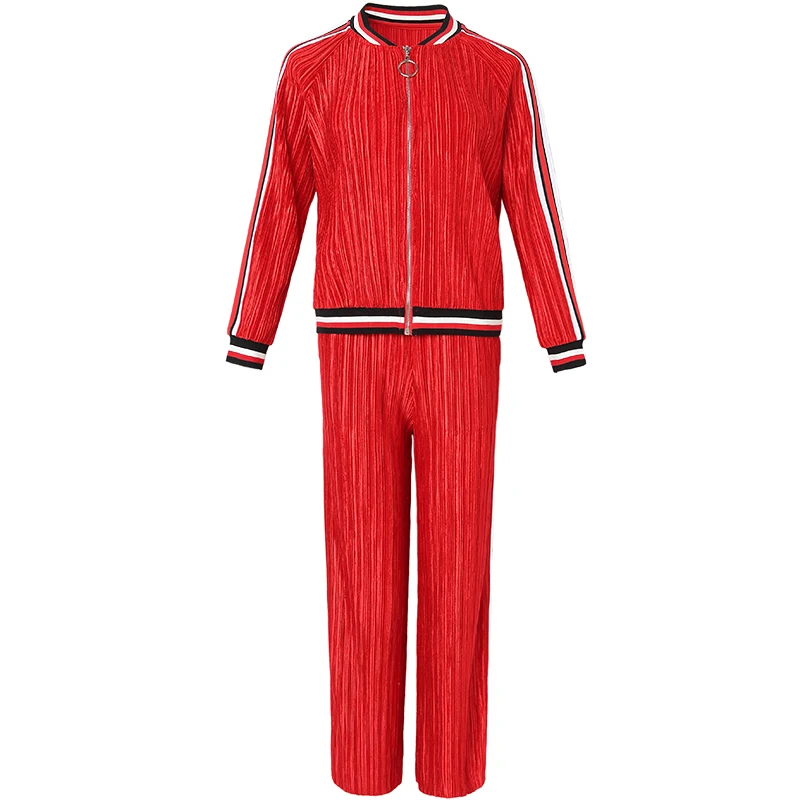 Pant Suits For Women 45-75kg Autumn 2020 Sports Style Miyake Pleated Striped Patchwork 2PCS Set Velvet Top + Elastic waist Pants
Pant Suits For Women 45-75kg Autumn 2020 Sports Style Miyake Pleated Striped Patchwork 2PCS Set Velvet Top + Elastic waist Pants