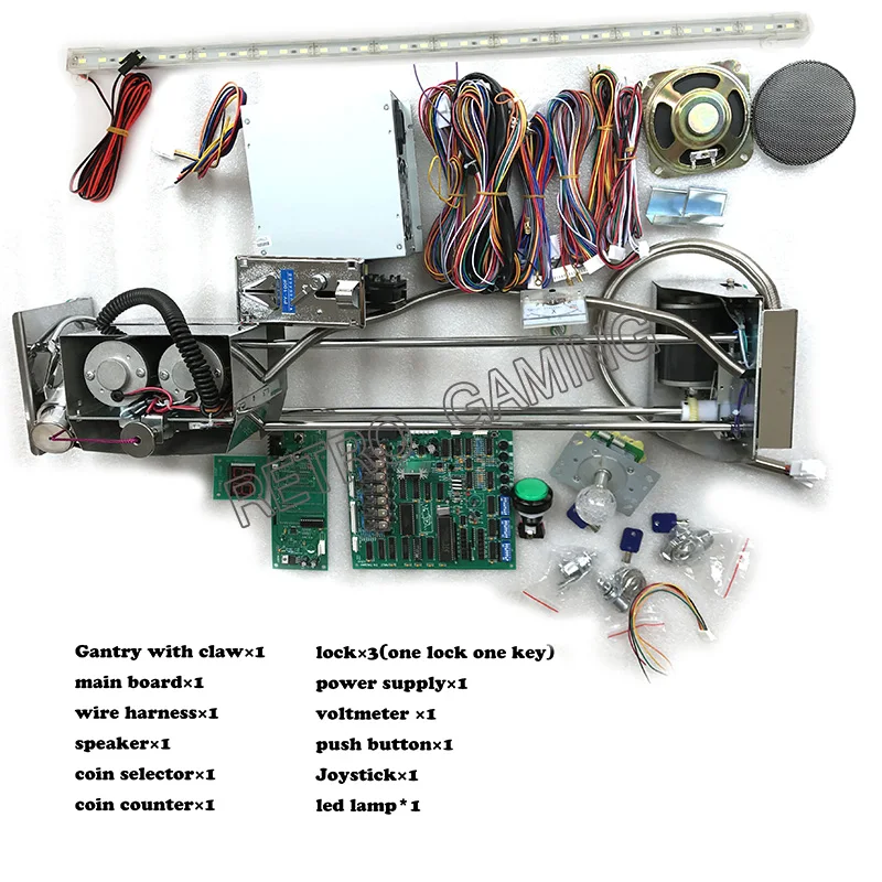 Arcade parts Toy Claw Crane Machine DIY kit with stainless gantry claw PCB main board time board joystick button speaker
Arcade parts Toy Claw Crane Machine DIY kit with stainless gantry claw PCB main board time board joystick button speaker