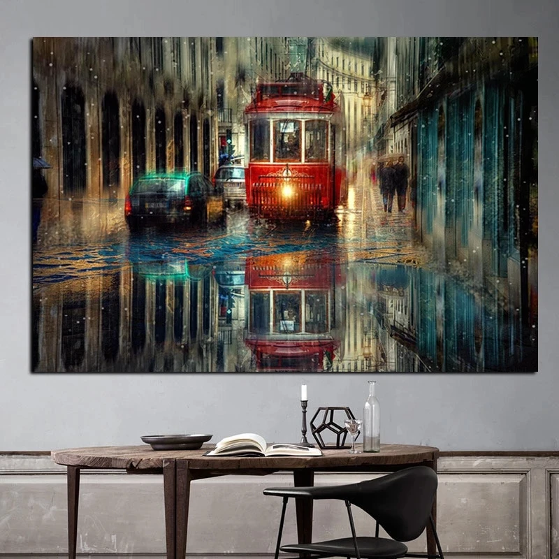 Large Retro Tram Rain City Street Oil Painting Graphic Artwork Canvas Poster and Print Cuadros Wall Art Pictures For Living Room
Large Retro Tram Rain City Street Oil Painting Graphic Artwork Canvas Poster and Print Cuadros Wall Art Pictures For Living Room