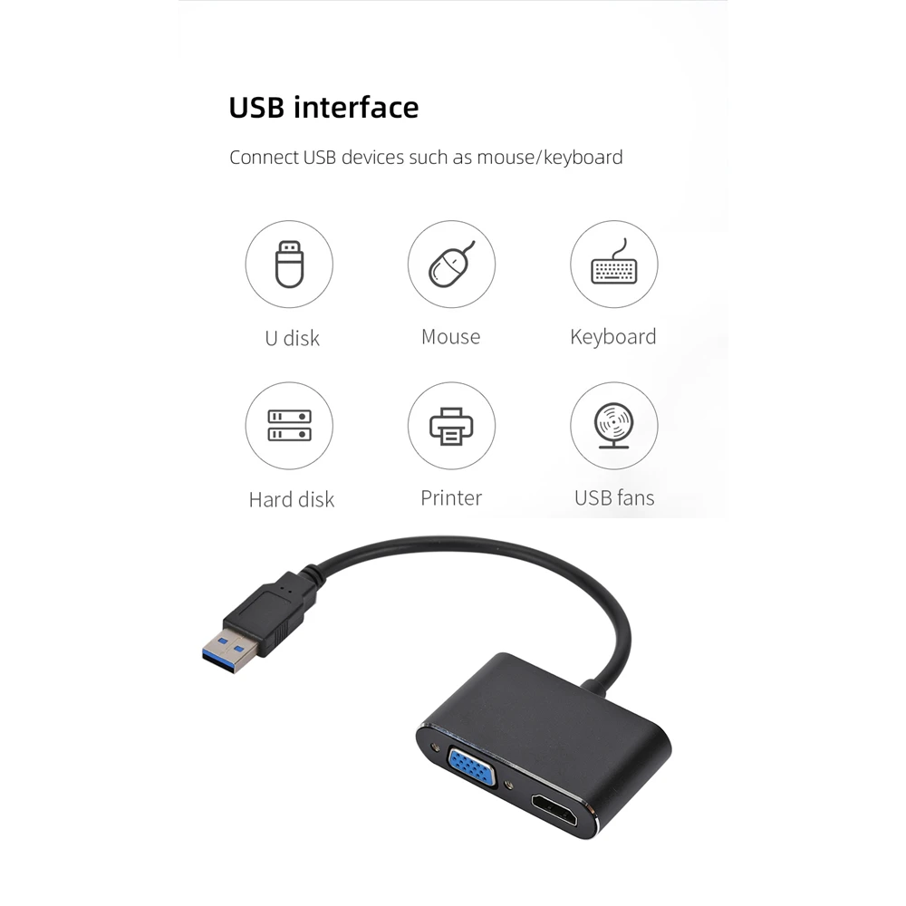 Адаптер VGA совместимый с USB и HDMI 1080P HD | Электроника