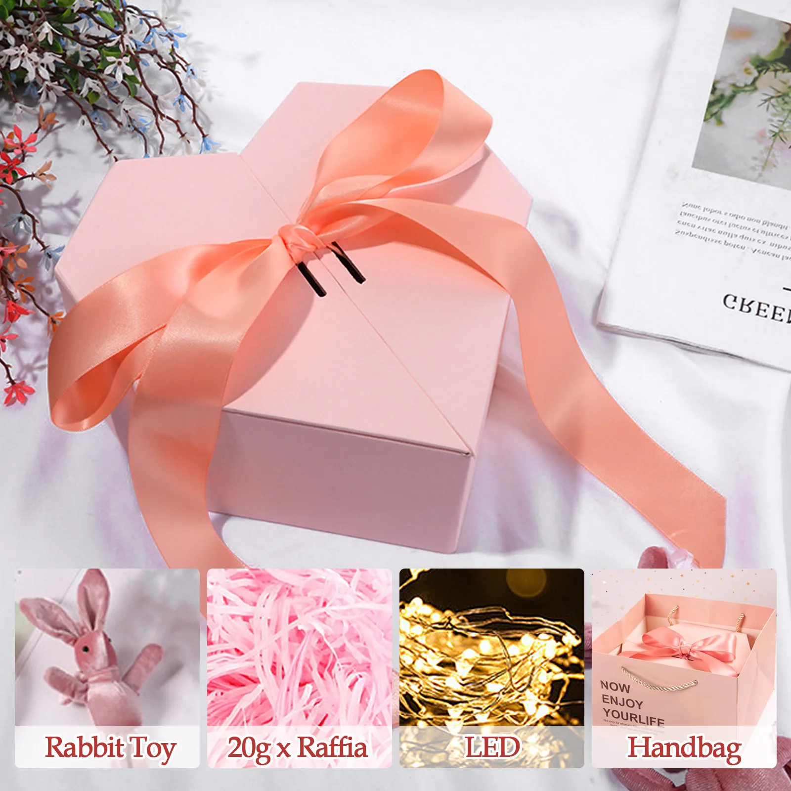 Behogar Heart-shaped Gift Box with Rabbit Toy Ribbon Raffia and Led Light Exquisite Gift Box for Wedding Valentine's Day
Behogar Heart-shaped Gift Box with Rabbit Toy Ribbon Raffia and Led Light Exquisite Gift Box for Wedding Valentine's Day