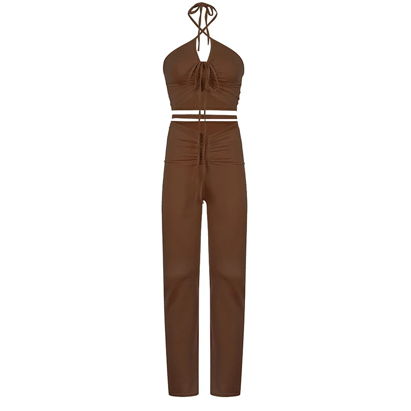 SONDR European and American women's spring and summer new sexy fashion hanging neck straps vest trousers slim two-piece suit
SONDR European and American women's spring and summer new sexy fashion hanging neck straps vest trousers slim two-piece suit