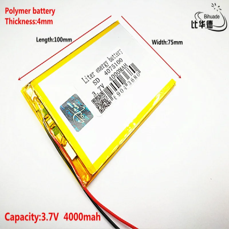 Good Qulity 3.7V,4000mAH 4075100 Polymer lithium ion / Li-ion battery for tablet pc BANK,GPS,mp3,mp4
Good Qulity 3.7V,4000mAH 4075100 Polymer lithium ion / Li-ion battery for tablet pc BANK,GPS,mp3,mp4