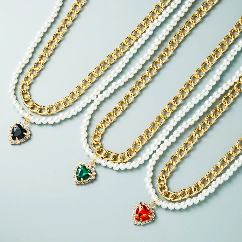 Elegant Ladies Double Gold Chain Pearl Necklace Zircon Heart Layered Necklace Wedding Dating Accessories for Women Gifts 
Elegant Ladies Double Gold Chain Pearl Necklace Zircon Heart Layered Necklace Wedding Dating Accessories for Women Gifts
