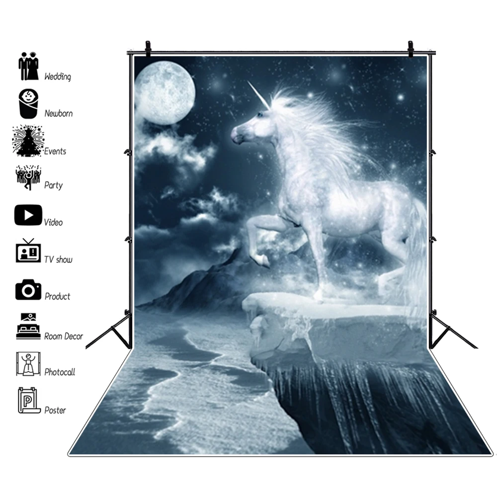 Laeacco белый фон для фотосъемки со звездами, единорогом, замороженная луна, чехол на день рождения с портретом, Декор, фон для фотосъемки 
Laeacco белый фон для фотосъемки со звездами, единорогом, замороженная луна, чехол на день рождения с портретом, Декор, фон для фотосъемки