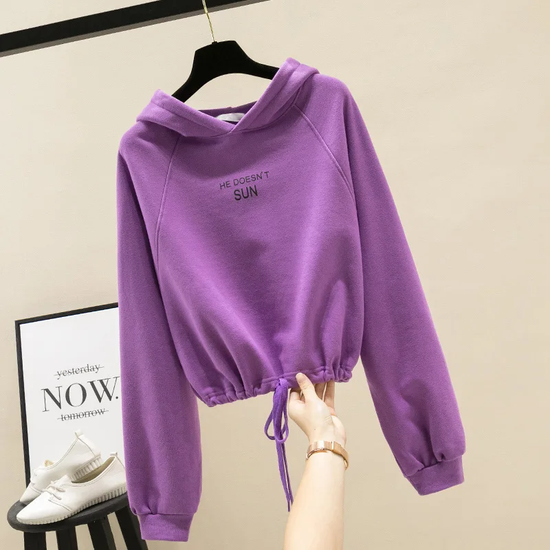 Spring and Autumn 2020 Korean Bottom Drawstring Waist Top Letter Printed Hooded Drawstring Short Sweater for Women Long Sleeve
Spring and Autumn 2020 Korean Bottom Drawstring Waist Top Letter Printed Hooded Drawstring Short Sweater for Women Long Sleeve