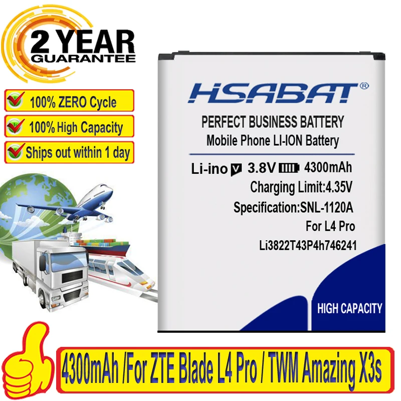 HSABAT Топ бренд высокое качество 4300mAh Li3822T43P4h746241 батарея для ZTE Blade L4 Pro / TWM Amazing X3s