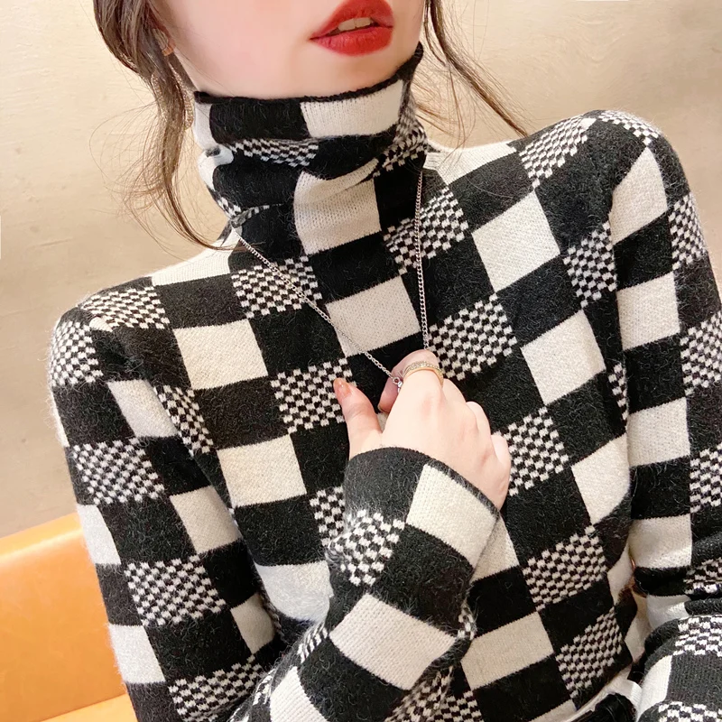 Plaid Autumn Winter Turtleneck Women Sweaters Elegant Slim Female Knitted Pullovers Casual Thicken Stretched Sweater Jumpers
Plaid Autumn Winter Turtleneck Women Sweaters Elegant Slim Female Knitted Pullovers Casual Thicken Stretched Sweater Jumpers