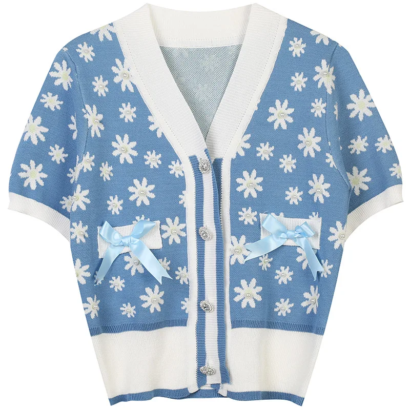 Summer Knitting Cardigan Women New Floral Beaded Pearls Single Breasted Short Sweater Coat with Bow YOU485
Summer Knitting Cardigan Women New Floral Beaded Pearls Single Breasted Short Sweater Coat with Bow YOU485