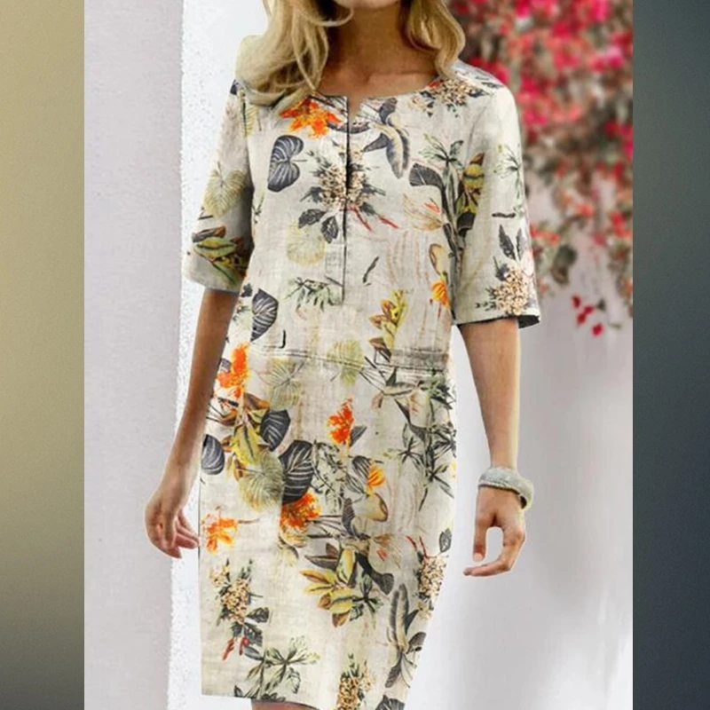 2021 Floral Print Split Round Neck Half Sleeve Dresses For Women Loose Straight Retro Vintage Dress For Female S 4XL Size Lady
2021 Floral Print Split Round Neck Half Sleeve Dresses For Women Loose Straight Retro Vintage Dress For Female S 4XL Size Lady