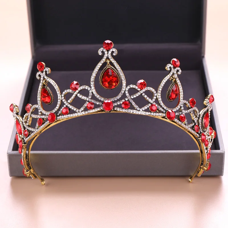 

2020 New Baroque Red Crystal Crown Vintage Queen Tiaras Wedding Jewelry Bride Crowns Jewelry Party Tiara Hair Accessories ML931
