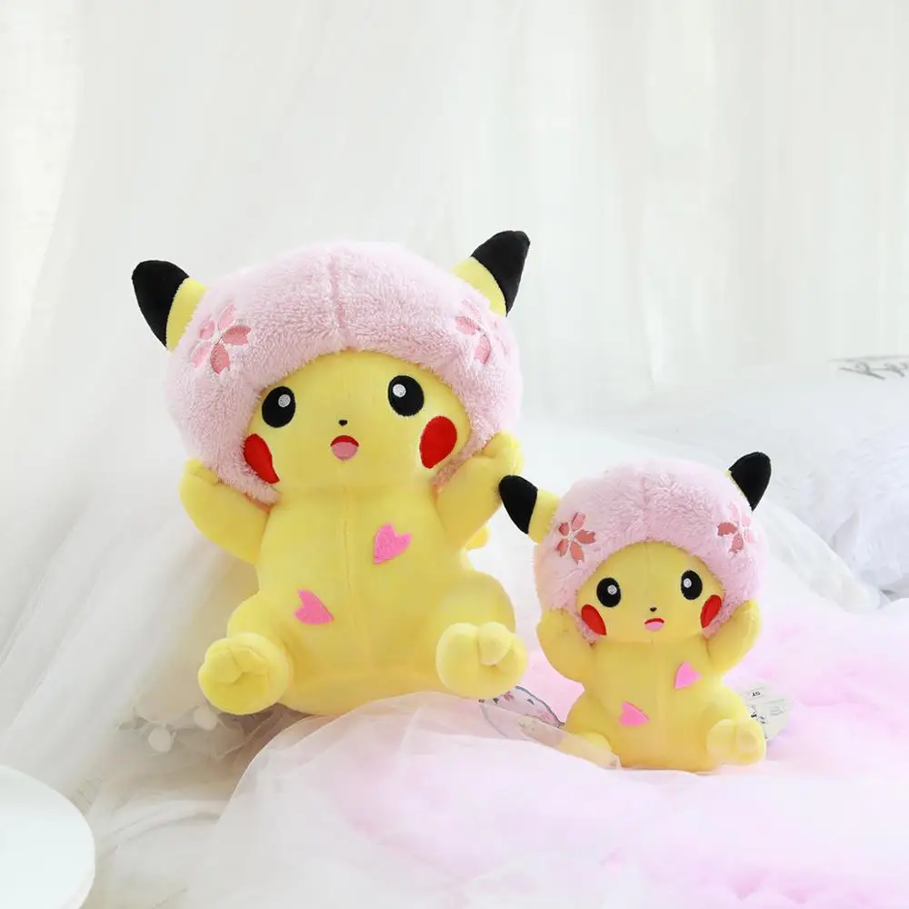 Аниме вишневый цвет пикачуэс плюшевые игрушки покемон Мягкая Кукла kawaii Мягкие