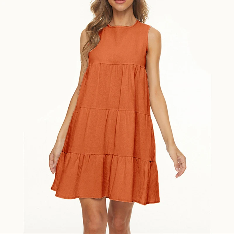 Women Vest O-Neck Sleeveless Solid Mini Dresses Stitching Large Swing Casual Loose Dress Female 2021 Summer Lady Sweet Sundress 
Women Vest O-Neck Sleeveless Solid Mini Dresses Stitching Large Swing Casual Loose Dress Female 2021 Summer Lady Sweet Sundress