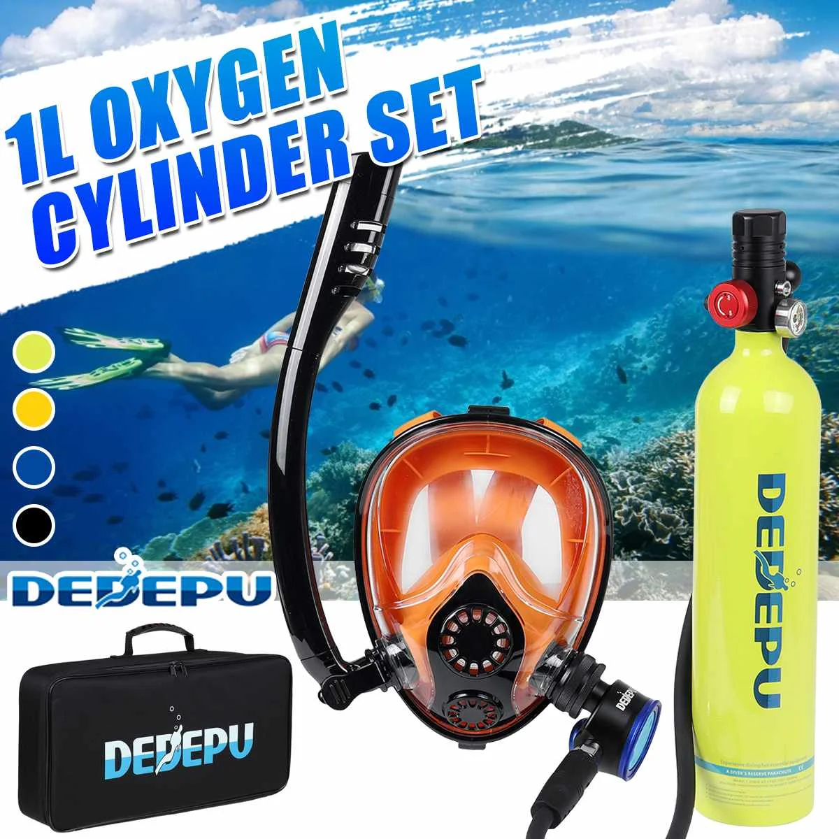 1L Scuba Diving Tank Portable Oxygen Cylinder Dive Respirator Air Tank Underwater Breathing Equipment w/ Full Face Snorkel Mask
1L Scuba Diving Tank Portable Oxygen Cylinder Dive Respirator Air Tank Underwater Breathing Equipment w/ Full Face Snorkel Mask