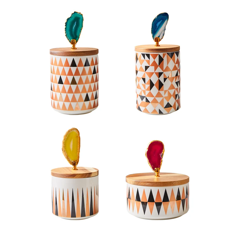 Creative Geometric Pattern Ceramic Agate Storage Jar Plating Alloy Lid Seal Candy Jars Small Object Food Storage Container
Creative Geometric Pattern Ceramic Agate Storage Jar Plating Alloy Lid Seal Candy Jars Small Object Food Storage Container