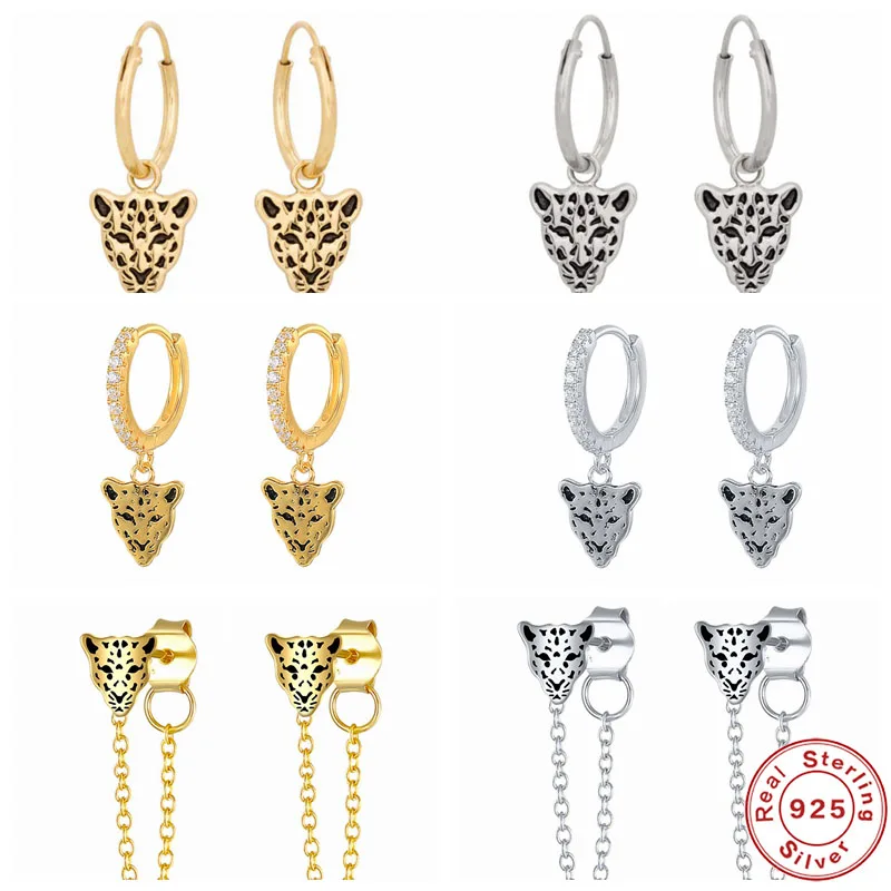 CANNER S925 Sterling Silver Round Zircon+Glossy Punk Panther Head Retro Earrings For Women Men Chain Stud Huggie Ear rings Aros
CANNER S925 Sterling Silver Round Zircon+Glossy Punk Panther Head Retro Earrings For Women Men Chain Stud Huggie Ear rings Aros