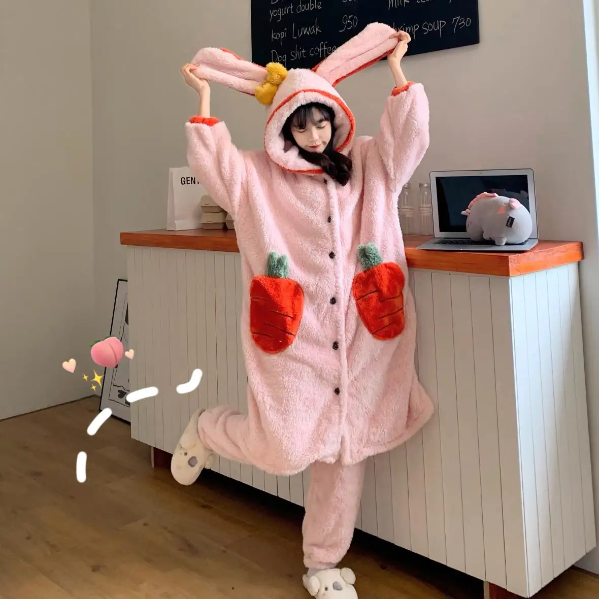 Women Sleepwear Lovely Style Winter Pajamas Set Loose Version Keep Warm Intensification Pyjamas Plush Nightgown Hooded 2021
Women Sleepwear Lovely Style Winter Pajamas Set Loose Version Keep Warm Intensification Pyjamas Plush Nightgown Hooded 2021