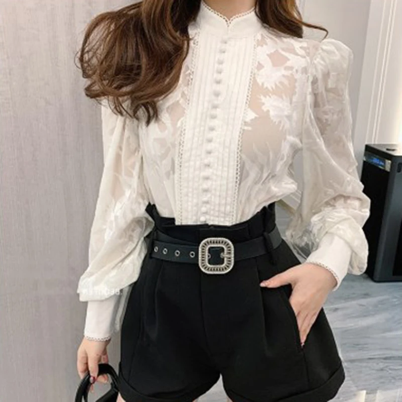 Korean Shirts For Women Stand Collar Puff Long Sleeve Patchwork Buttons Designer Oversized Loose Blouses Female 2021 New
Korean Shirts For Women Stand Collar Puff Long Sleeve Patchwork Buttons Designer Oversized Loose Blouses Female 2021 New