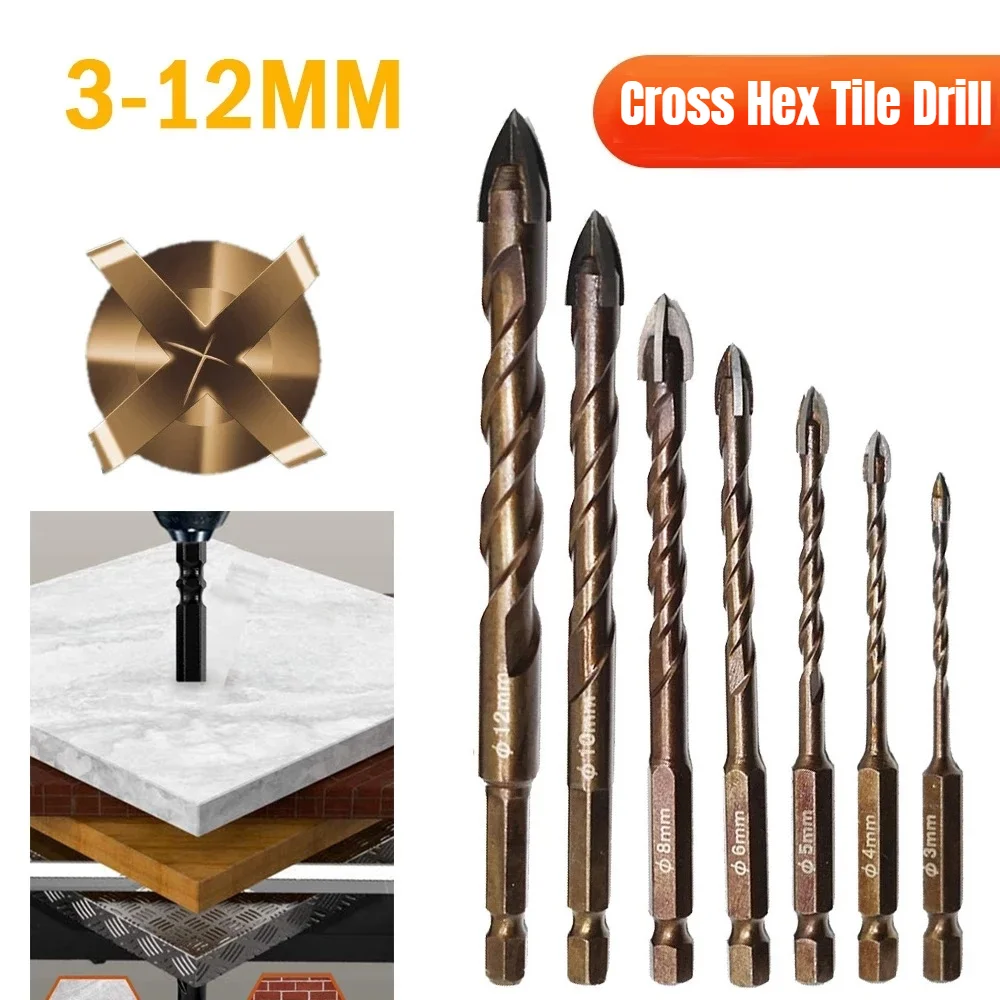 Cross Hex Tile Drill Bits Set for Glass Ceramic Concrete Hole Opener Brick Hard Alloy Triangle Bit Tool Kit Drill Size 3-12 mm
Cross Hex Tile Drill Bits Set for Glass Ceramic Concrete Hole Opener Brick Hard Alloy Triangle Bit Tool Kit Drill Size 3-12 mm