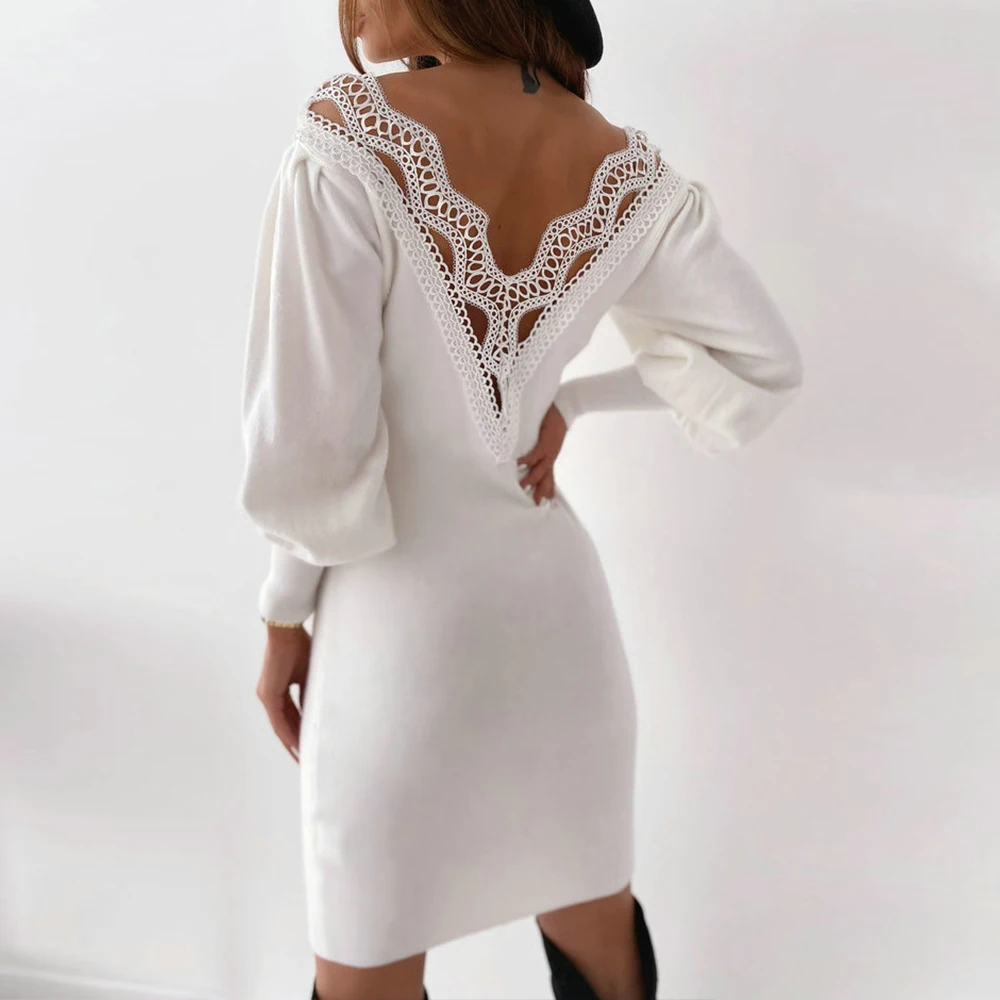 Women Sexy Lace Hollow Out Backless Wrap Dress V-Neck Solid Puff Sleeve Knee Length Skinny Slim Party&Club Fashion Femea Vestido
Women Sexy Lace Hollow Out Backless Wrap Dress V-Neck Solid Puff Sleeve Knee Length Skinny Slim Party&Club Fashion Femea Vestido