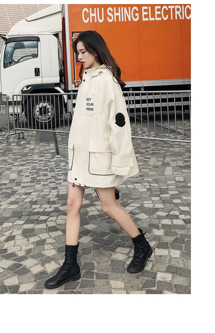 Spring Autumn Hooded Cargo Trench Coat Women Letter Print Loose Casual Streetwear Hip Hop Jacket Windbreaker Overcoat Cloak 9008
Spring Autumn Hooded Cargo Trench Coat Women Letter Print Loose Casual Streetwear Hip Hop Jacket Windbreaker Overcoat Cloak 9008