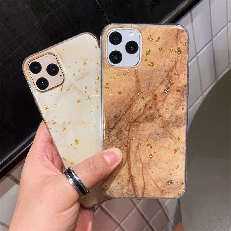 Блестящий чехол из золотой фольги с мрамором для iPhone 6 6s 7 8 Plus мягкий силиконовый