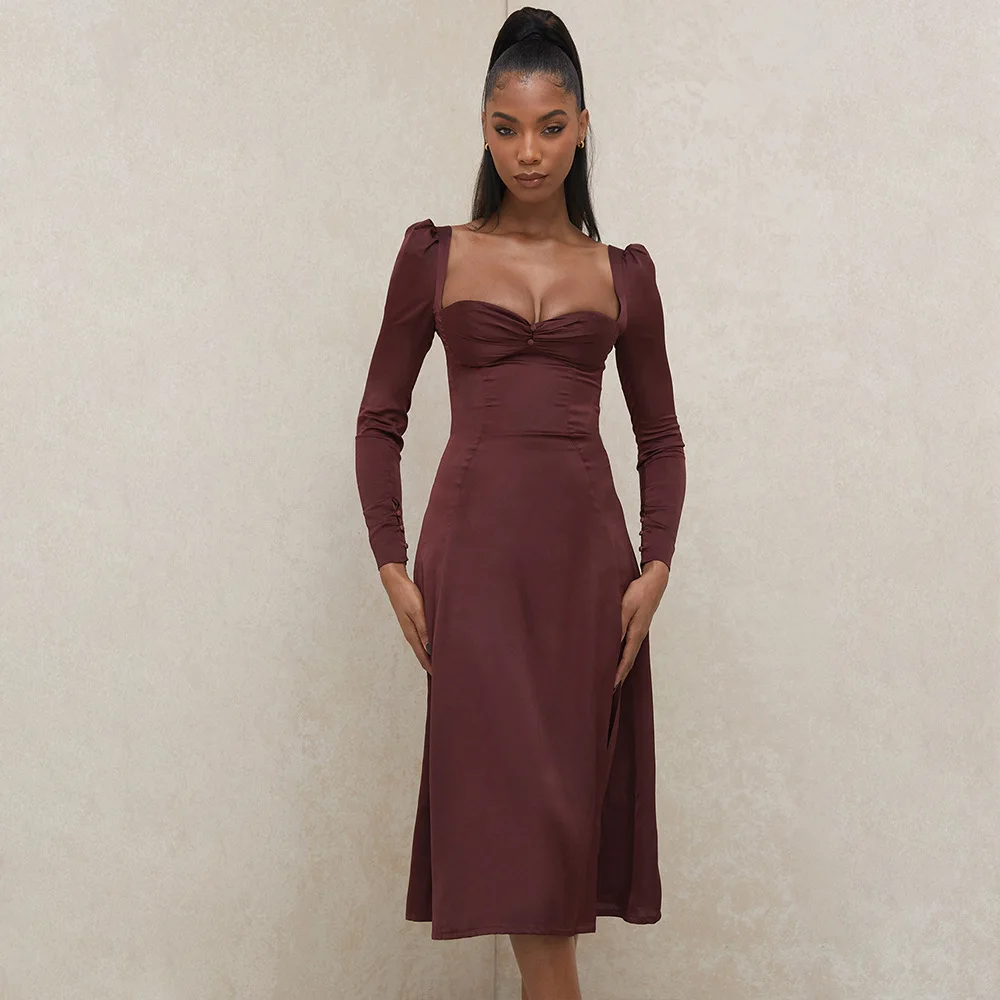 Woman Dress Summer dress New Long Sleeve Stretch Satin Square Collar Solid Color Sexy Slim Midi Dress Women's Dress
Woman Dress Summer dress New Long Sleeve Stretch Satin Square Collar Solid Color Sexy Slim Midi Dress Women's Dress