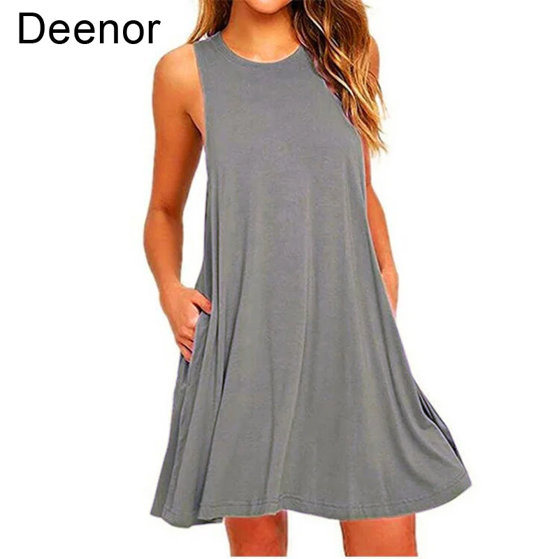 Женское мини-платье Deenor однотонная Повседневная футболка с коротким рукавом и