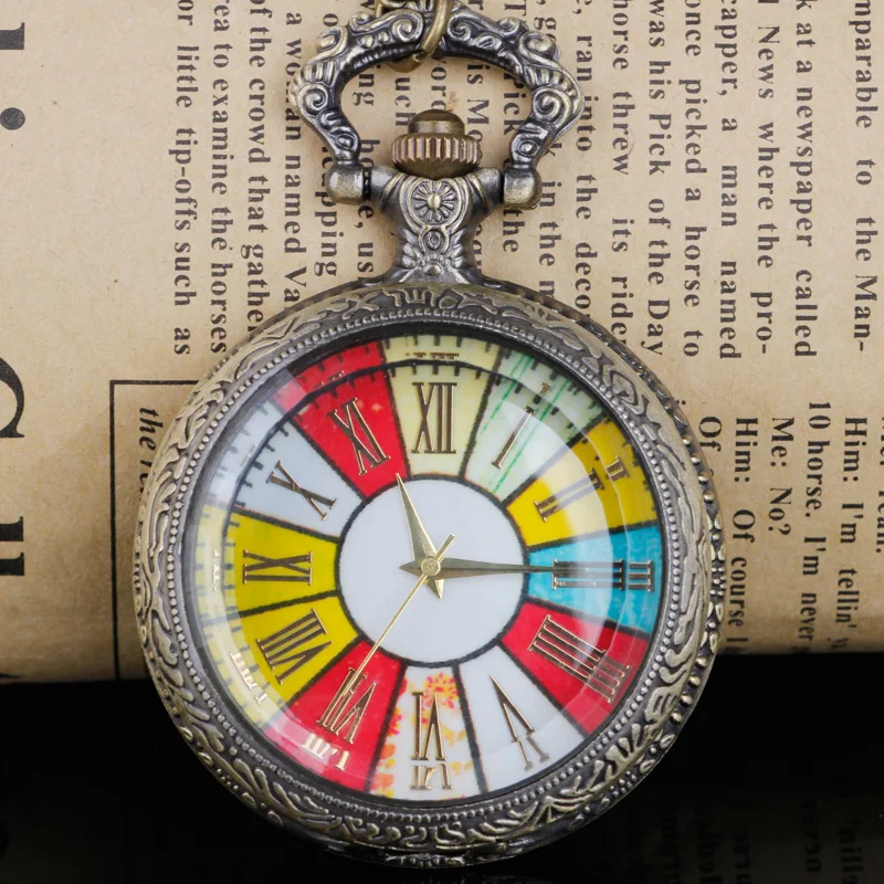Unique Color Turntable Design Roman Numeral Dial Quartz Pocket Watch Necklace Pendant Watch Friends Classmates Christmas Gifts
Unique Color Turntable Design Roman Numeral Dial Quartz Pocket Watch Necklace Pendant Watch Friends Classmates Christmas Gifts
