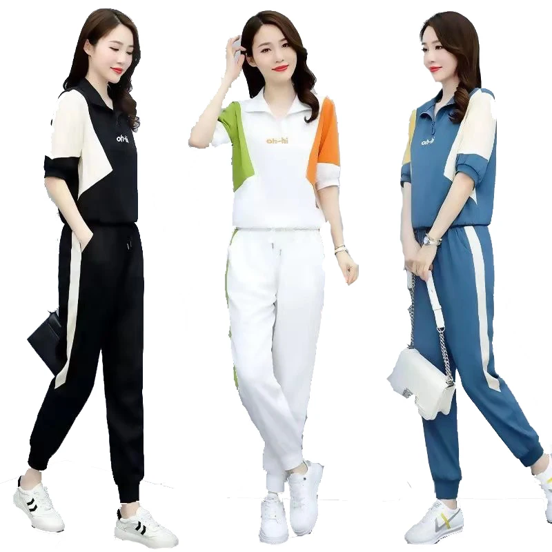 Summer Women's Tracksuit Two Pieces Sets Big Size Casual Fitness Sport Suit Short Sleeve T Shirt+Trousers Loose Sportswear Suits
Summer Women's Tracksuit Two Pieces Sets Big Size Casual Fitness Sport Suit Short Sleeve T Shirt+Trousers Loose Sportswear Suits
