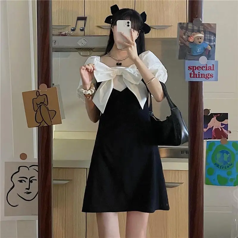 Korean Style Fashion Dress for Women Bow Design Elegant Vintage Dresses Female Casual Short Sleeve Sweet Office Lady Mini Skirts
Korean Style Fashion Dress for Women Bow Design Elegant Vintage Dresses Female Casual Short Sleeve Sweet Office Lady Mini Skirts