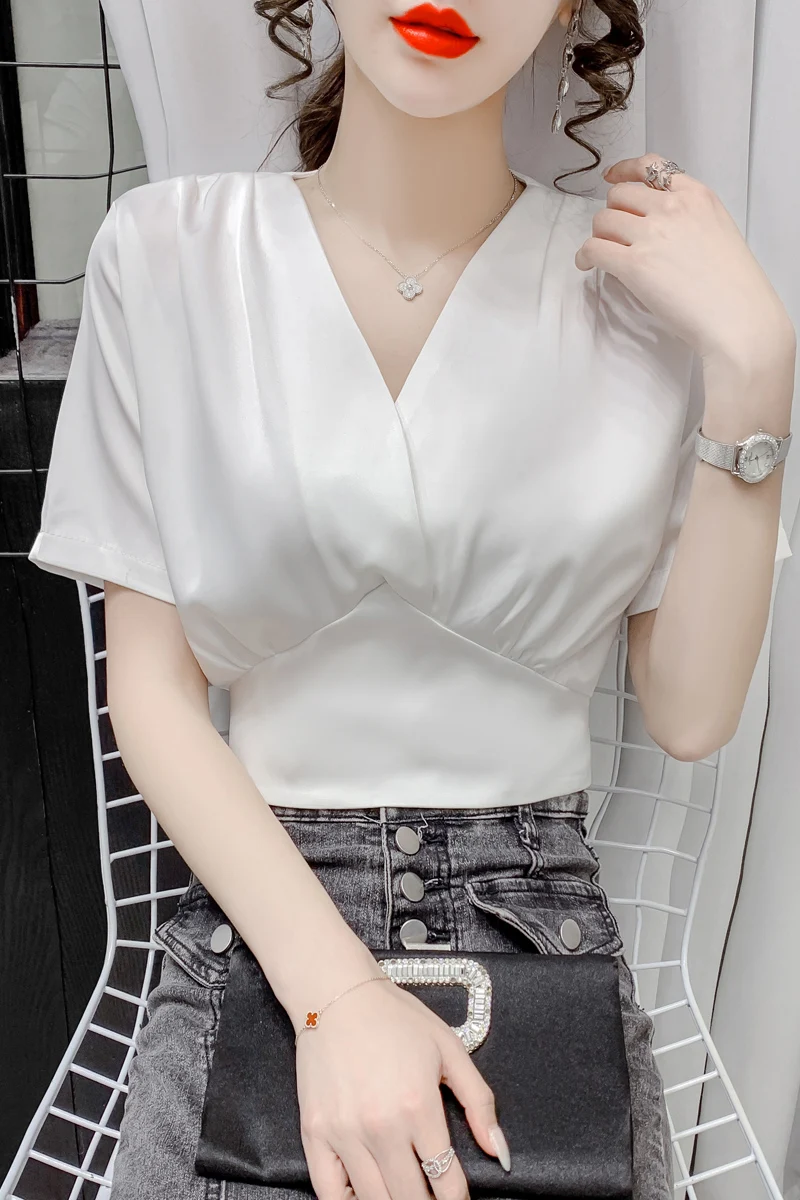 COIGARSAM Fashion Solid blouse women New Summer Belt V-Neck blusas womens tops and blouses White Black 1716
COIGARSAM Fashion Solid blouse women New Summer Belt V-Neck blusas womens tops and blouses White Black 1716
