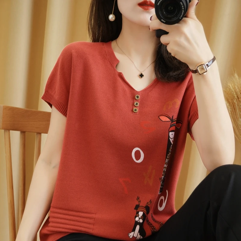 2021 spring and summer new women's V-neck short-sleeved sweater pullover cotton soft
2021 spring and summer new women's V-neck short-sleeved sweater pullover cotton soft