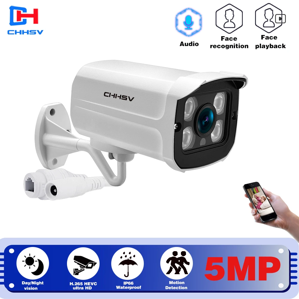 

CHHSV 5.0MP VandalProof Indoor Dome 48V POE IP Camera IR P2P Video CCTV Security Surveillance Audio Record Camera