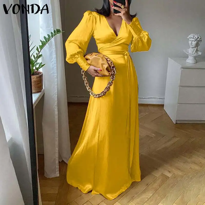 VONDA Women Satin Party Dress 2022 Autumn Ladies V Neck Pleated Long Maxi Dressses Lantern Sleeve Baggy Robes Bohemian Vestidos
VONDA Women Satin Party Dress 2022 Autumn Ladies V Neck Pleated Long Maxi Dressses Lantern Sleeve Baggy Robes Bohemian Vestidos