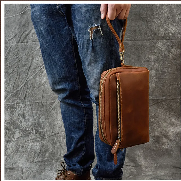 Luxury Vintage Handmade Natural Crazy Horse Leather Men Clutch Bag 
Luxury Vintage Handmade Natural Crazy Horse Leather Men Clutch Bag