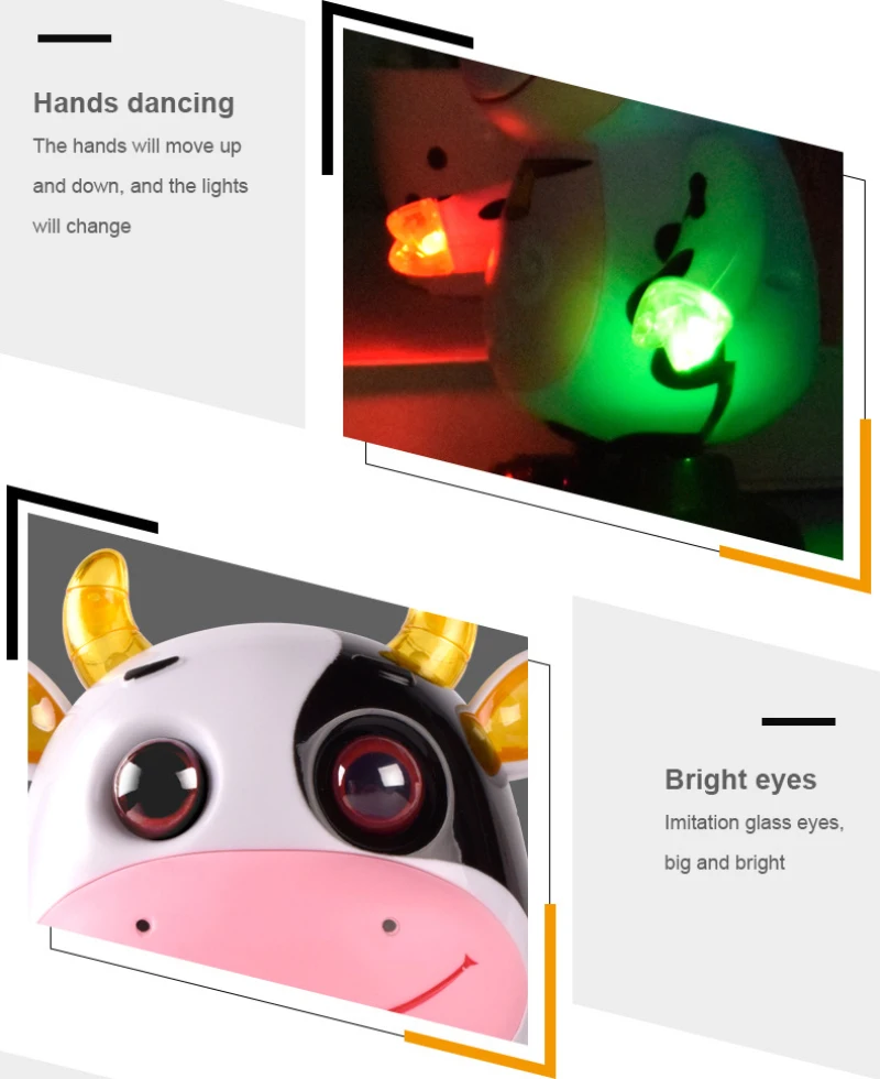 Children's electric dancing robot sound and light music dancing baby cute cow electric toy new year gift
Children's electric dancing robot sound and light music dancing baby cute cow electric toy new year gift