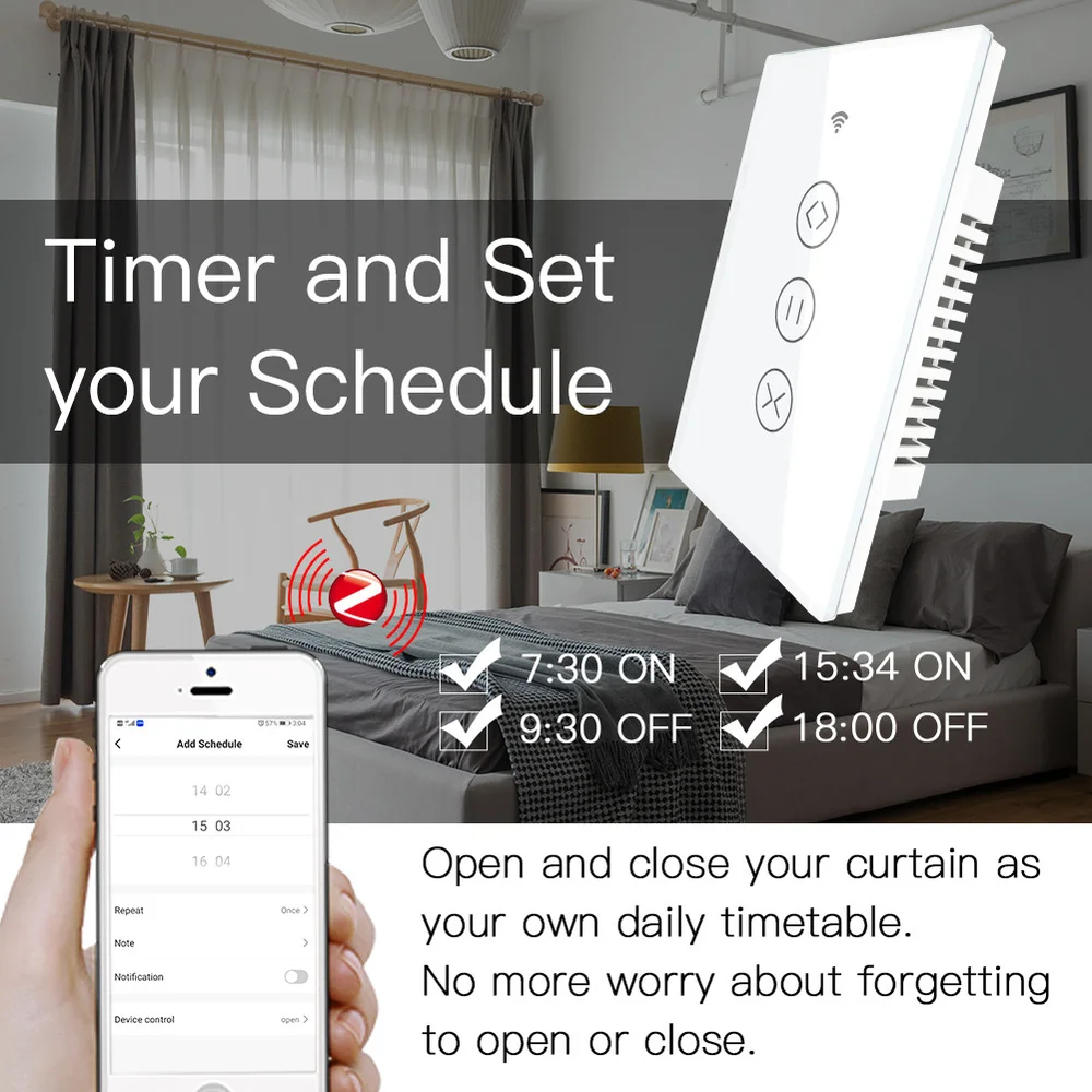 WiFi Touch Curtain Switch Glass Touch Panel Switch Supports Smart Speaker RF433 Control To Workwith Google Alexa Voice Assistant
WiFi Touch Curtain Switch Glass Touch Panel Switch Supports Smart Speaker RF433 Control To Workwith Google Alexa Voice Assistant