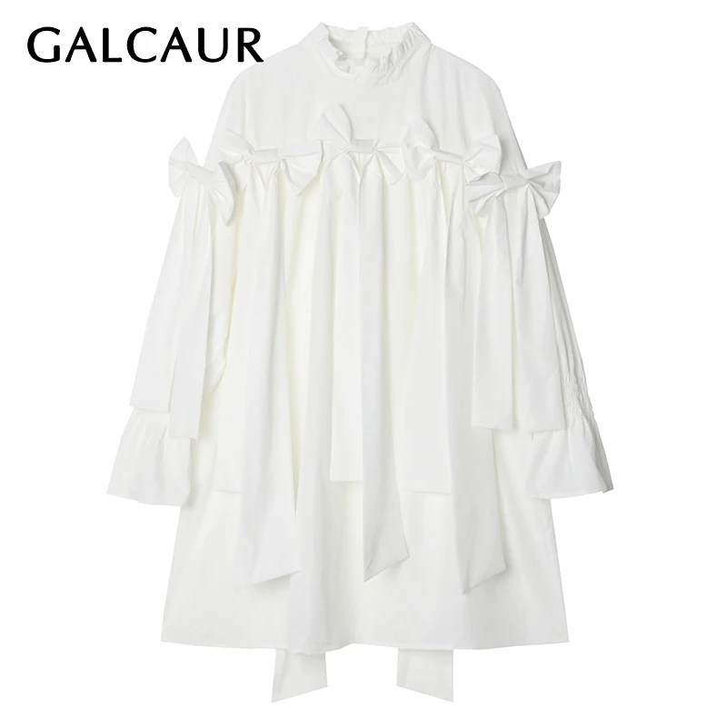 GALCAUR Vintage White Dress For Women Stand Collar Long Sleeve Patchwork Bowknot Solid Mini Dresses Female Clothing 2021 Autumn
GALCAUR Vintage White Dress For Women Stand Collar Long Sleeve Patchwork Bowknot Solid Mini Dresses Female Clothing 2021 Autumn