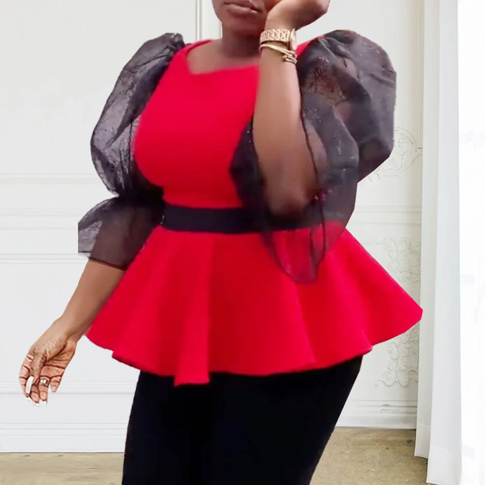 2021 Summer New Round Neck Flared Sleeves High Waist Ruffle Splicing Color Contrast Blouse Casual All-match Oversize African
2021 Summer New Round Neck Flared Sleeves High Waist Ruffle Splicing Color Contrast Blouse Casual All-match Oversize African