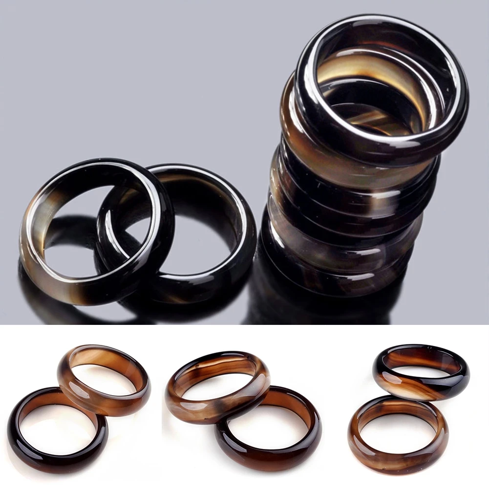 

5Pcs Wholesale Lots Women Men Simple Fashion Assorted Natural Coffee Agates Band Rings Jewelry Gifts