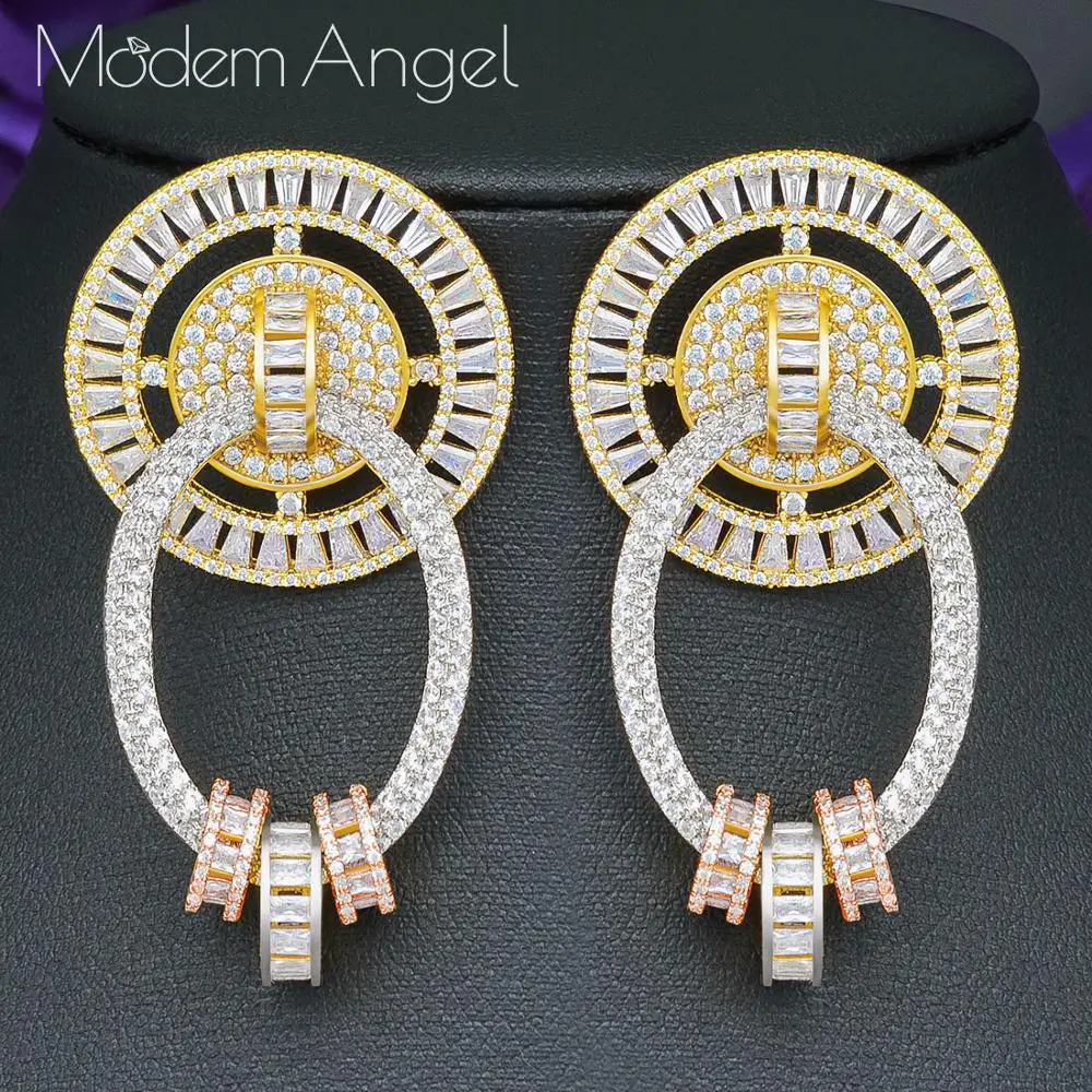 ModemAngel New Luxury Brand Big Circle Pendant Drop Earrings Jewelry AAA Cubic Zircon Women Bridal Wedding Dress Accessories
ModemAngel New Luxury Brand Big Circle Pendant Drop Earrings Jewelry AAA Cubic Zircon Women Bridal Wedding Dress Accessories